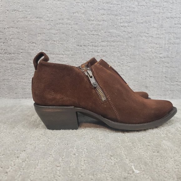 Frye Sacha Moto Shootie Brown Suede Side Zip Bootie Women's Size US 6.5B, 7.5B - Picture 5 of 11